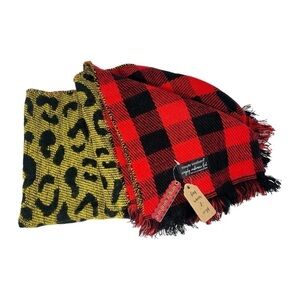 Simply Southern Plaid Leopard Scarf Double Sided Fringe